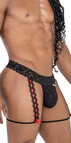 Candyman 99803 Lace Garter Thongs Black
