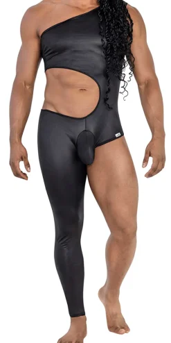 Candyman 99786 One Shoulder One Leg Bodysuit Black