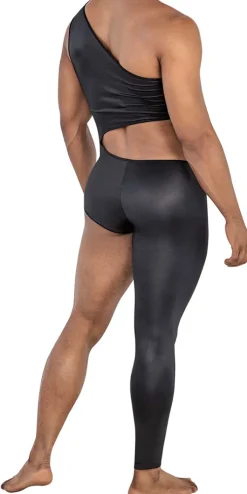 Candyman 99786 One Shoulder One Leg Bodysuit Black