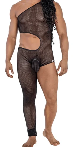 Candyman 99787 One Shoulder One Leg Bodysuit Black