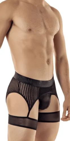 Candyman 99403 Stripes Gaterbelt Thongs Black