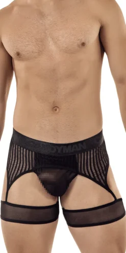 Candyman 99403 Stripes Gaterbelt Thongs Black