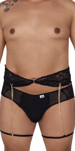 Candyman 99703x Garter Briefs Two Piece Set Black