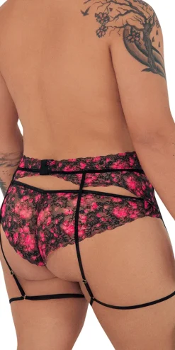 Candyman 99576x Lace Garter Thongs Black Print