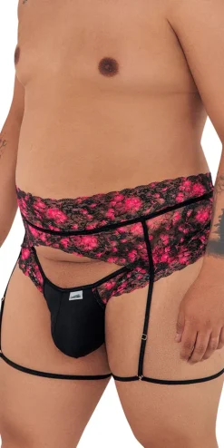 Candyman 99576x Lace Garter Thongs Black Print