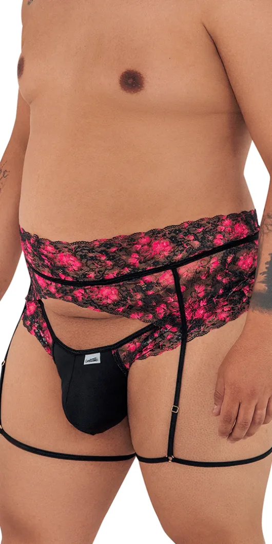 Candyman 99576x Lace Garter Thongs Black Print