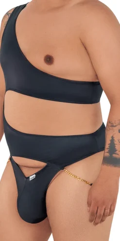 Candyman 99597x One Shoulder Bodysuit Black