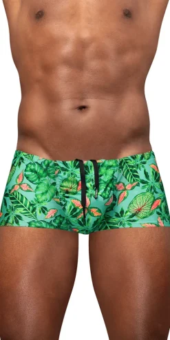 Ergowear Ew1829 Tropical Foliage 4-way Stretch Swim Trunks Aqua-leaves