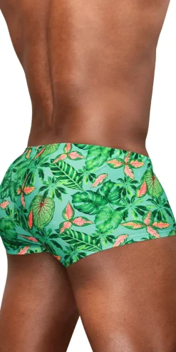 Ergowear Ew1829 Tropical Foliage 4-way Stretch Swim Trunks Aqua-leaves