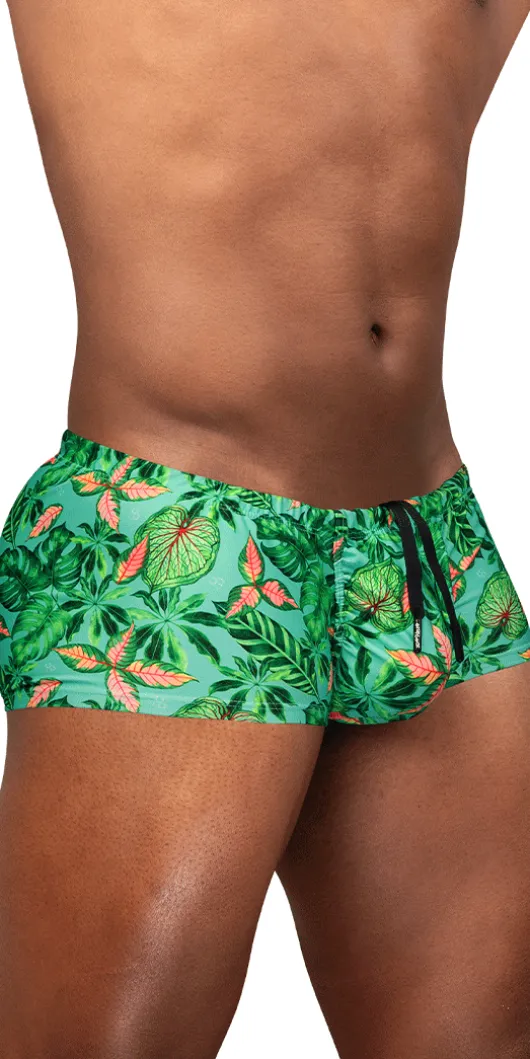 Ergowear Ew1829 Tropical Foliage 4-way Stretch Swim Trunks Aqua-leaves