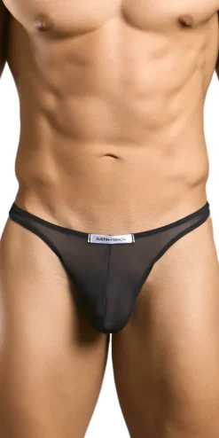 Justin+simon Xsj03 Silky Sexy Thongs Black Mesh