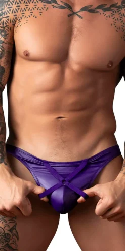 Male Power 447-302 Eggplant Crossover Thong Plum