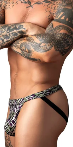 Male Power 351-303 Gridlocked Strappy Ring Jock Printed