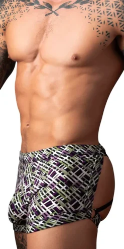 Male Power 148-303 Gridlocked Strappy Back Short Printed