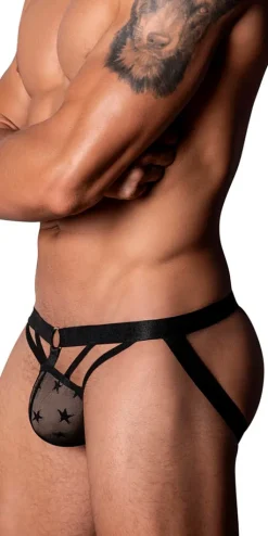 Male Power 386-291 Love Star Jock With Ring Black