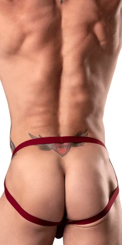 Male Power 394-289 Lucifer Strappy Jock Burgundy