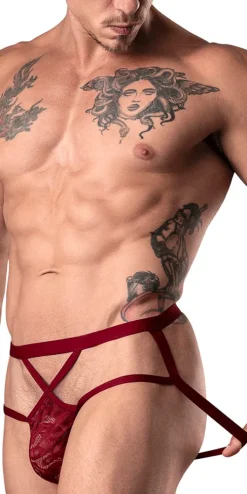 Male Power 394-289 Lucifer Strappy Jock Burgundy