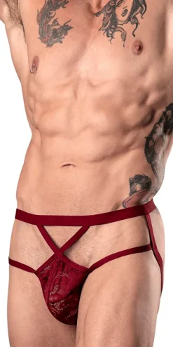 Male Power 394-289 Lucifer Strappy Jock Burgundy