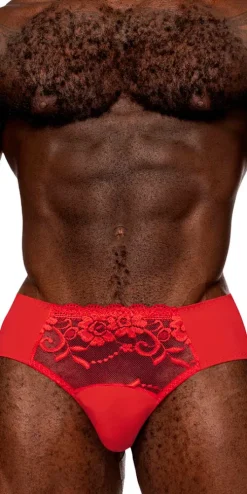 Male Power 492-280 Sassy Lace Bikini Solid Pouch Red