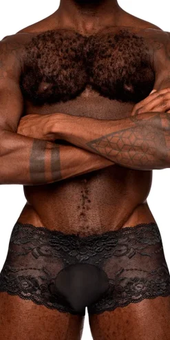 Male Power 127-280 Sassy Lace Mini Short Black