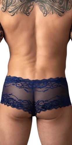 Male Power 127-280 Sassy Lace Mini Short Sheer Pouch Navy