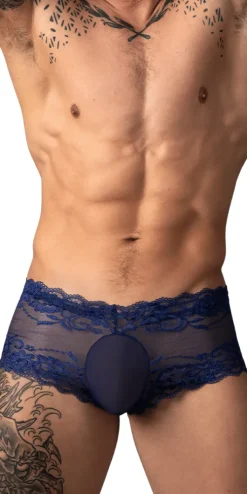 Male Power 127-280 Sassy Lace Mini Short Sheer Pouch Navy