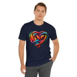 MUS Exclusive Design Rainbow Color Heart Men's Jersey Short Sleeve Tee